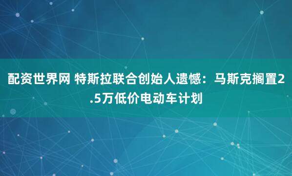 配资世界网 特斯拉联合创始人遗憾：马斯克搁置2.5万低价电动车计划